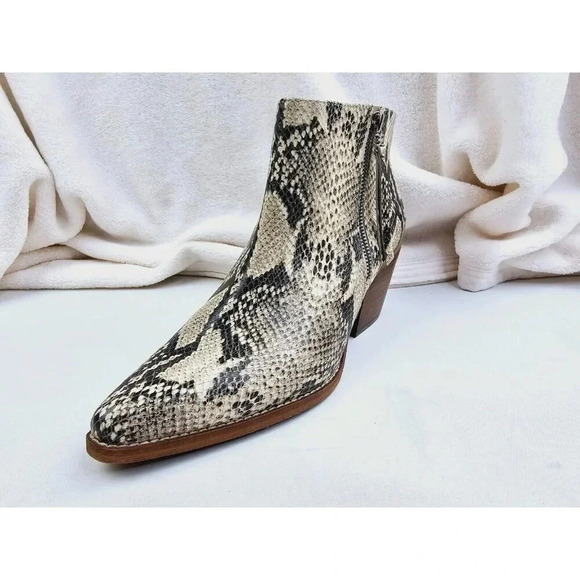 Sam Edelman Size 9.5M Womens Snake Print Leather Side Zip Block Heel Ankle Boots - Picture 4 of 16